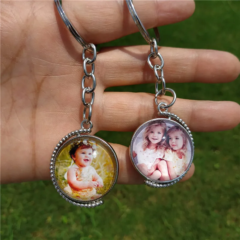 

Rotatable Glass Double Side Custom Key Chain Lovely Personalized Baby Family Lovers Photo Special Date Customerized Keychains
