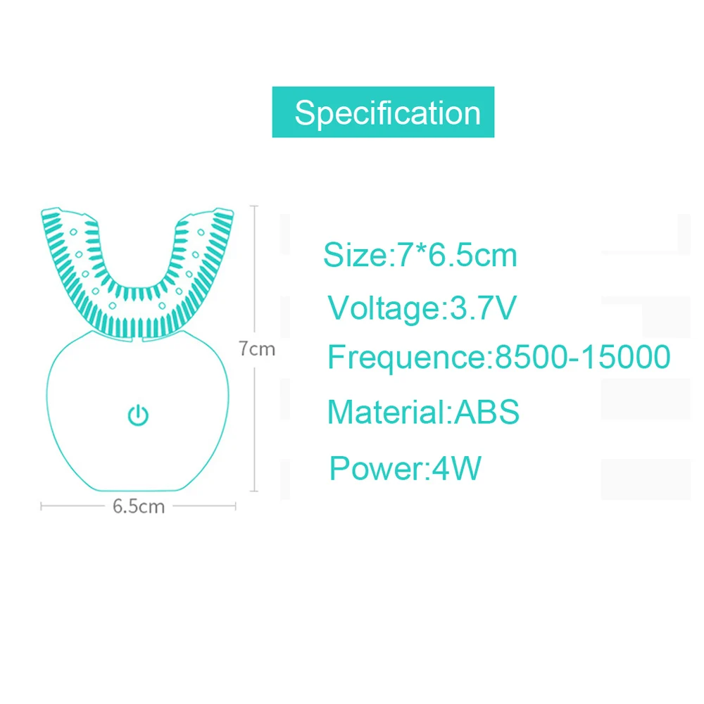 Интеллектуальная автоматическая звуковая электрическая зубная щетка с углом обзора 360 градусов, u-образная 4 режима, зубная щетка, usb зарядка, отбеливание зубов, синий светильник