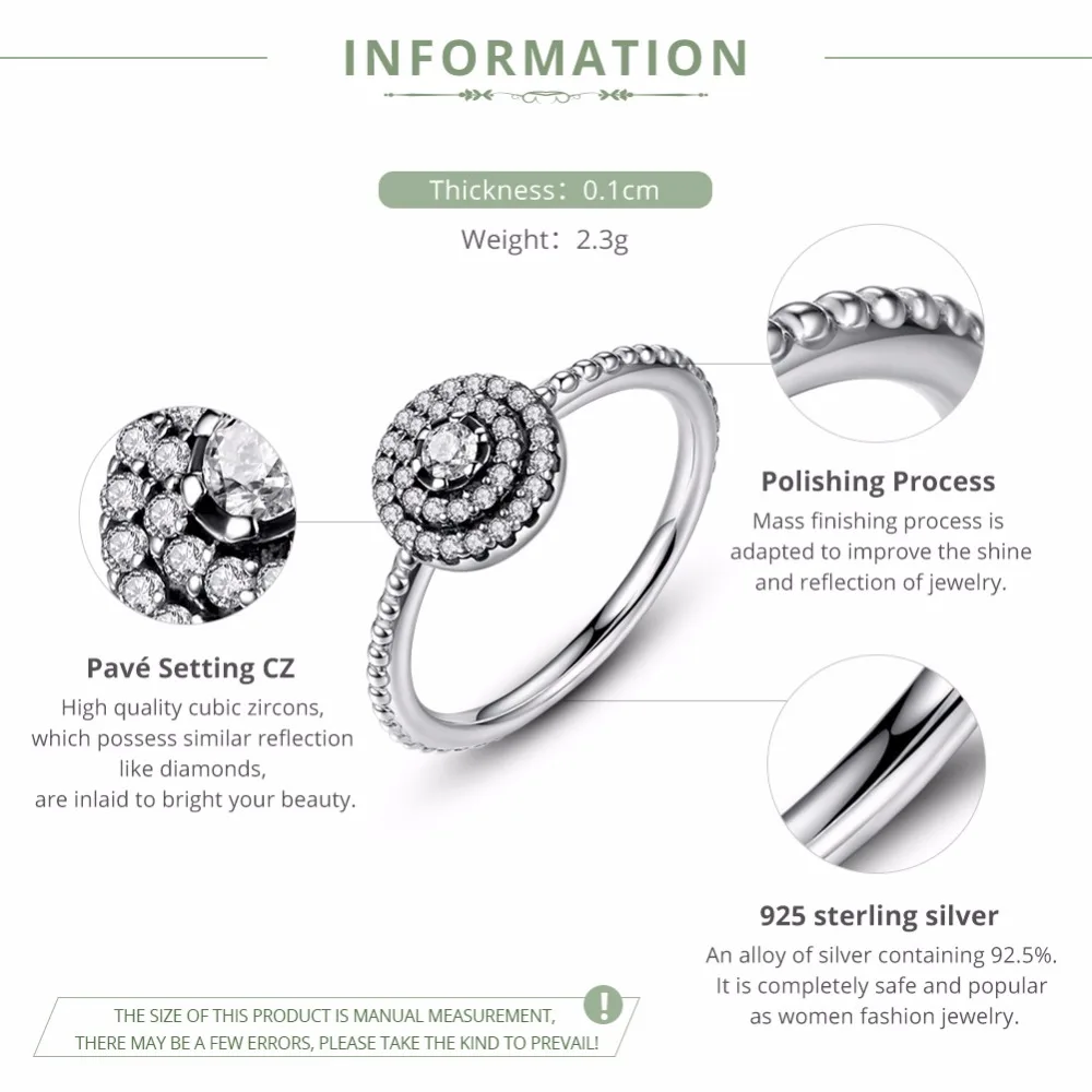 BAMOER 925 Sterling Silver Round Shape Radiant Elegance, Clear CZ Flower Finger Rings for Women ANNIVERSARY SALE 2018 PA7178