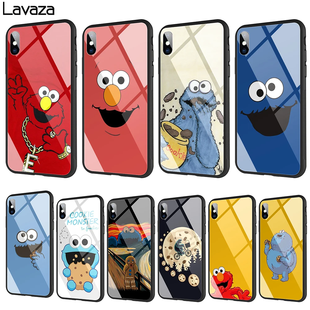 

Lavaza Elmo Cookie Monster Tempered glass TPU Case for iPhone XS Max XR X 8 7 6 6S Plus 5 5S SE