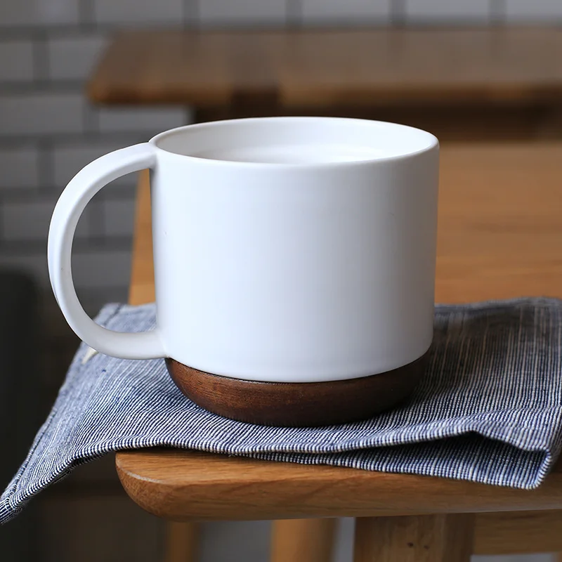 Ins Style Simple Coffee Mugs with Wooden Mat Ceramics Nordic Mug Office Personality Milk Cup Mug Drop Shipping - Цвет: B