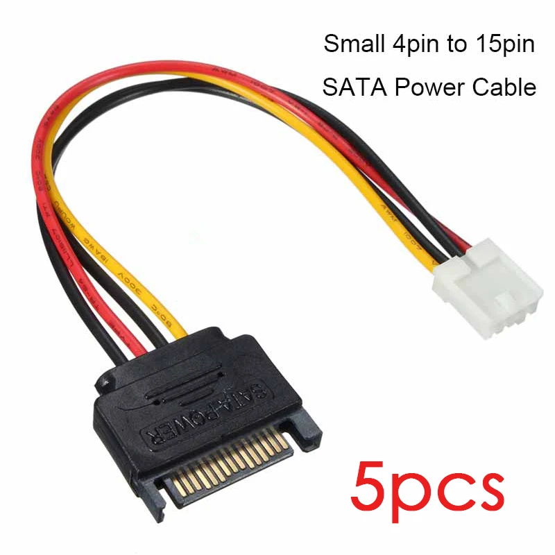 Buy 5pcs Small 4 Pin to 15 Pin SATA Male Power Cable Cord 20cm Sata Cable