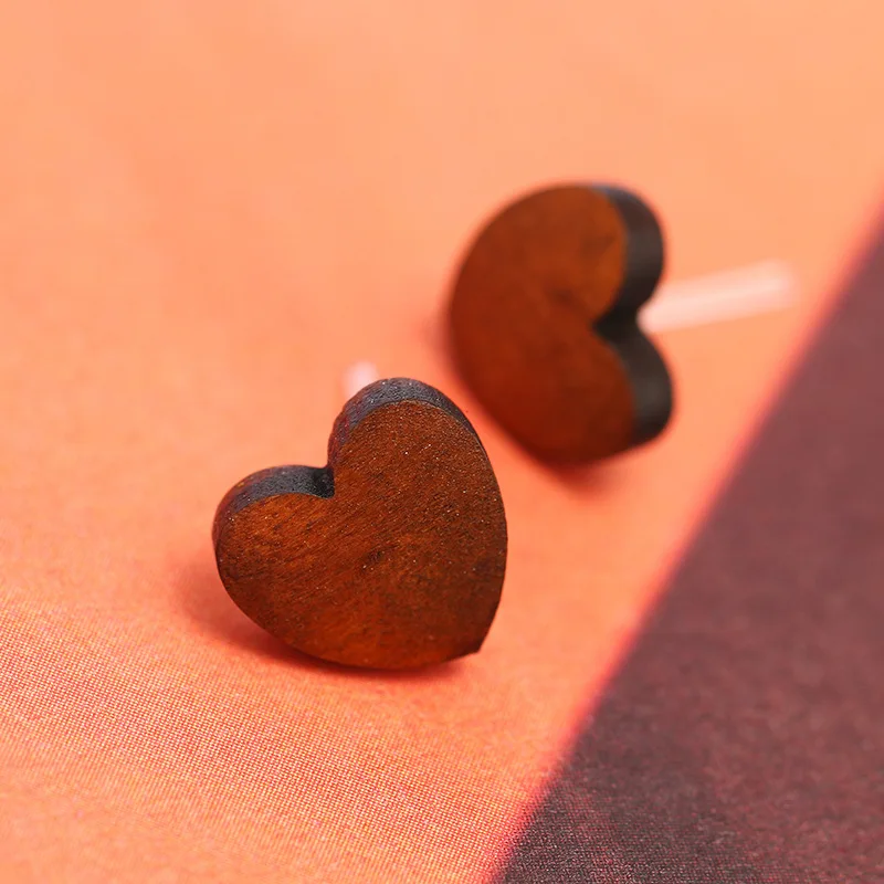 

2018 Women Vintage Fashion Stud Earrings Circle Heart Wooden Wafer Boucle D'oreille Pendante Femme Bricos Ear Jewelry