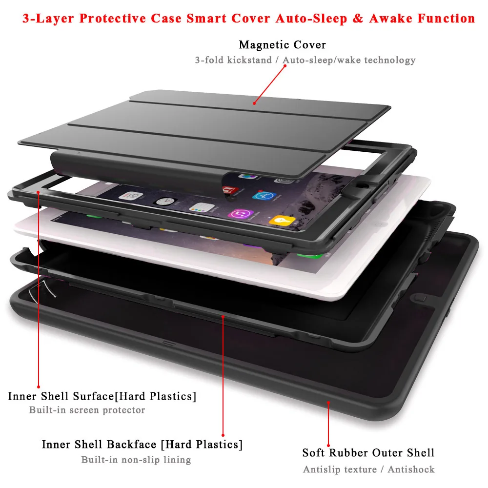 Redlai чехол для iPad 234 противоударный полной защиты Магнитная подкладка Smart Cover Apple
