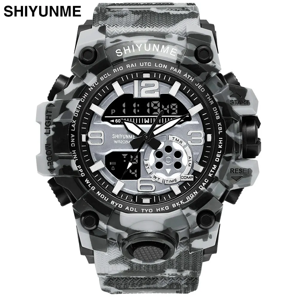 2019new Brand Sports Watches Men Dual Time Camouflage Military Watch Men Army LED Digital Wristwatch 50M Waterproof Men's Clock