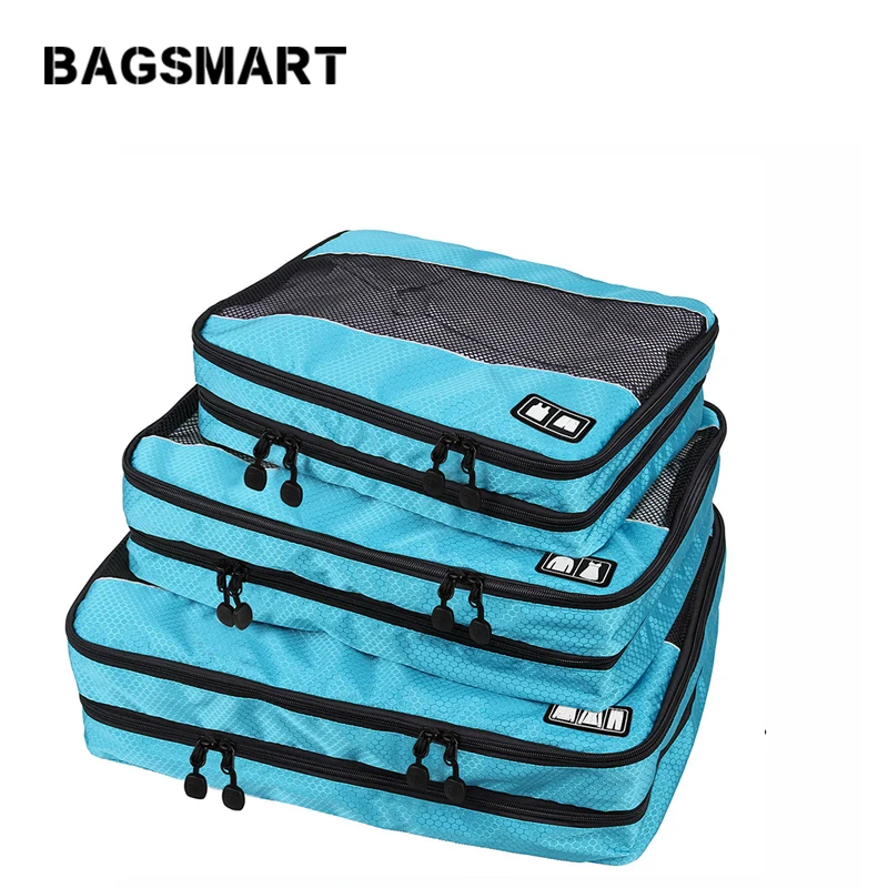 BAGSMART сумка для хранения 3 шт. двойной слой куб для упаковки для одежды молнии багажная сумка для рубашки путешествия снаряжение, чемодан