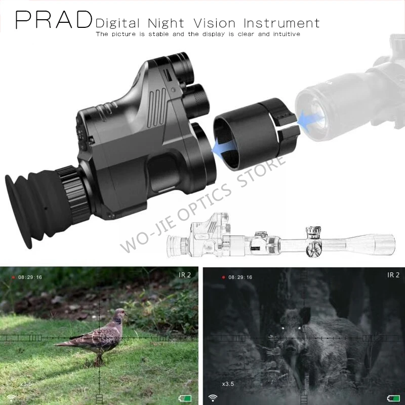 

Night Vision Optics Monocular for Riflescope w/ Wifi APP 200M Range NV Scope 850nm IR Night Vision Sight Hunting Digital Camera