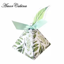 Grünen wald Stil Dreieckige Pyramide blume blätter Candy Boxen Hochzeit Gefälligkeiten Bomboniera geburtstag geschenk box mit band & tag(China)