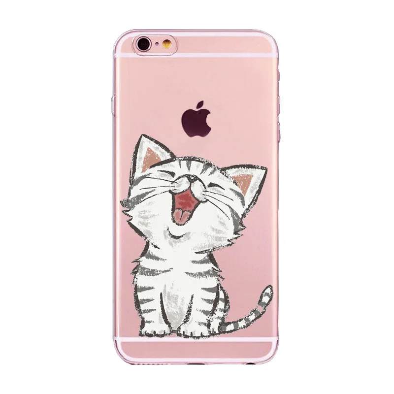Cartoon Cat Phone Case Cartoon Soft TPU Silicone Clear Cases Covers for Apple iPhone 6 6s 7 8 Plus X for iPhone 7 Cases Coque