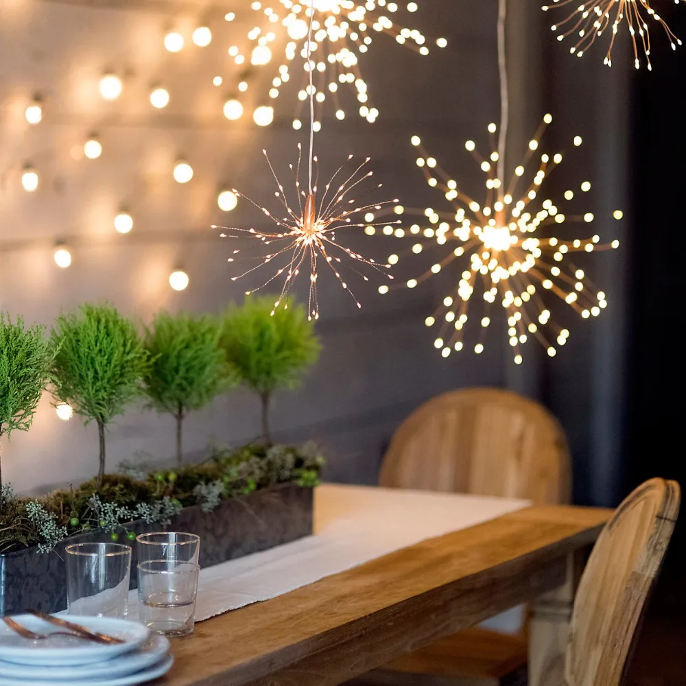 Günstig 200 LED Kupfer Starburst Hängen Lichter Blinken Lichter Fernbedienung Batterie für Weihnachten Hochzeit Party Im Freien Dekoration