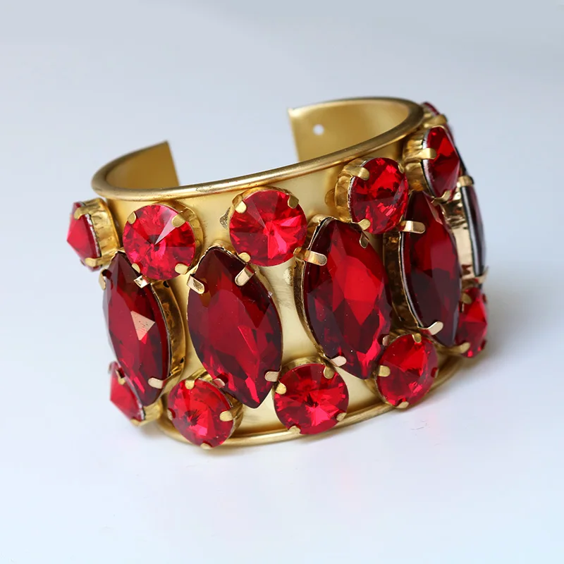 Очаровательные винтажные металлические браслеты для запястья для женщин красные кристаллы стразы открытые широкие манжеты браслеты индийские свадебные ювелирные изделия горячая распродажа