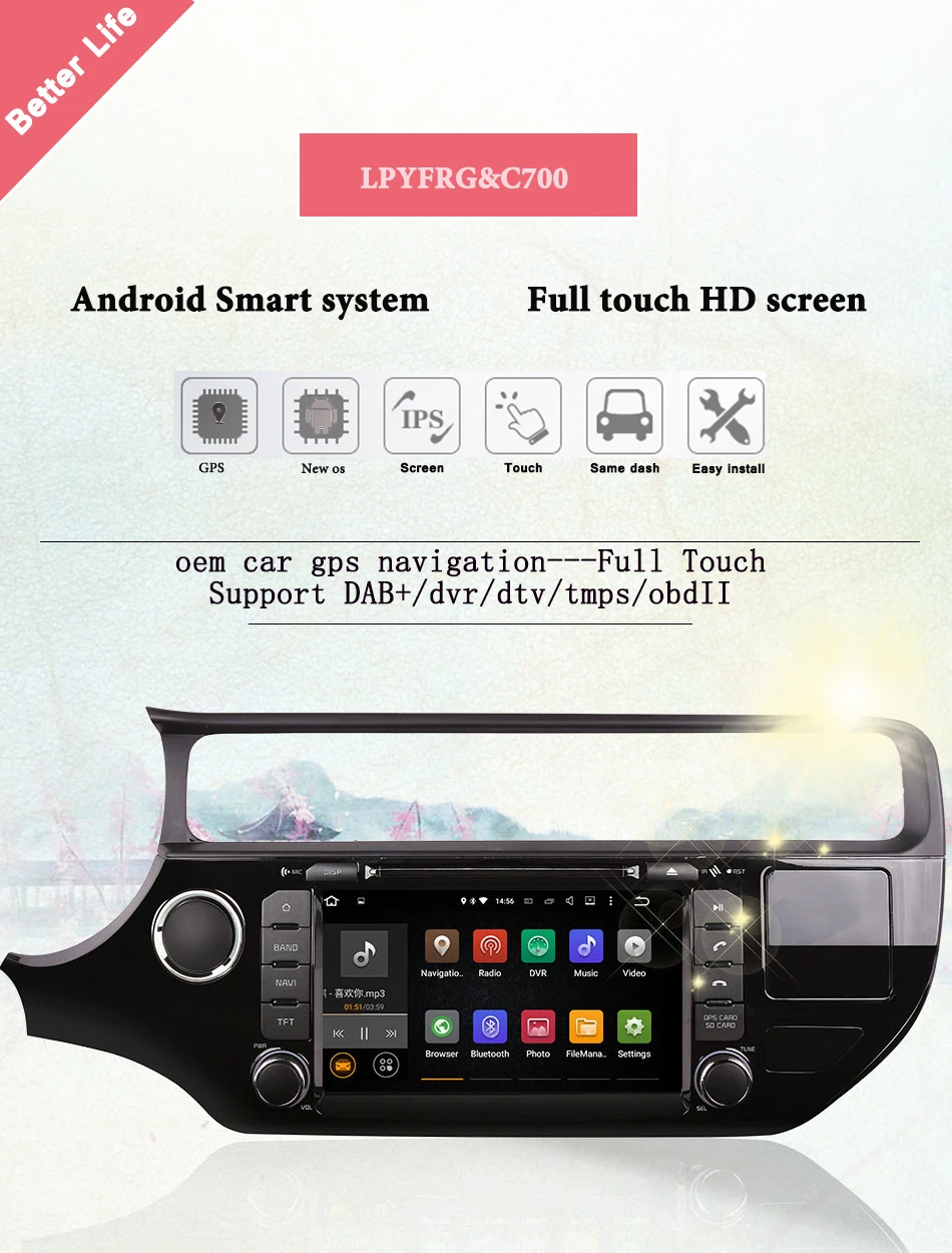 Best 4G RAM Android 9.0 Car dvd gps player for Kia rio k3 2015 2016 in dash dashboard radio video player+Aux 1024*600 Resolution 2