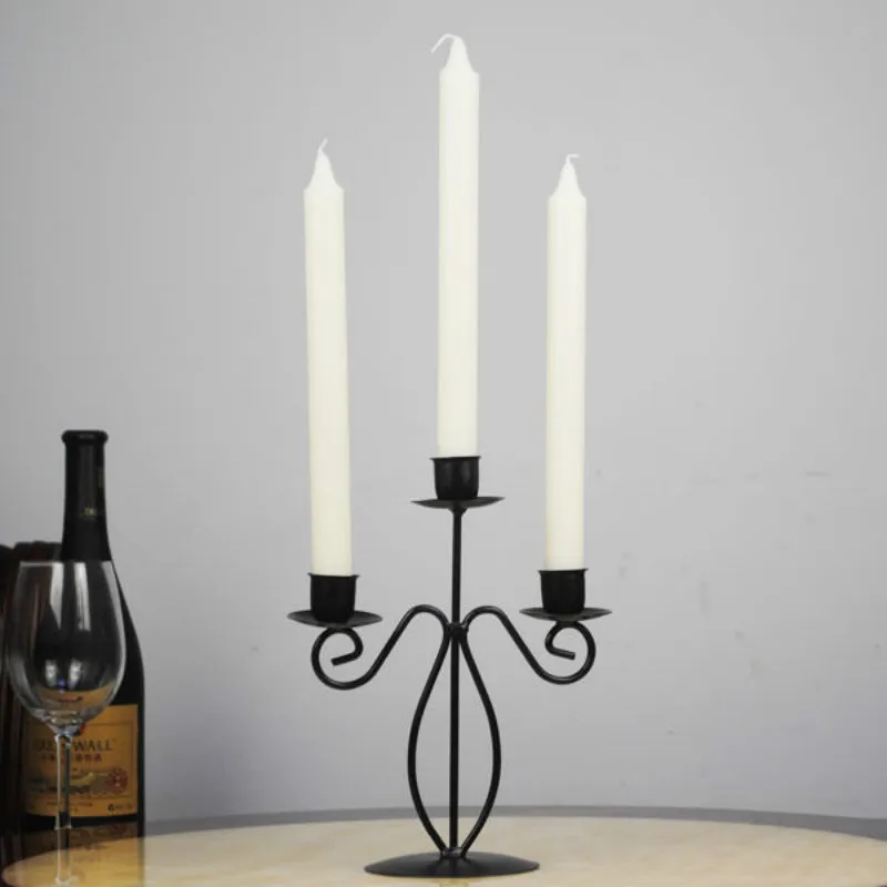 

2ps 3 Heads Iron Candle Holder Home Decor Candlelight Dinner Candlestick Hand Made Retro Candle Stand Decoration Black White