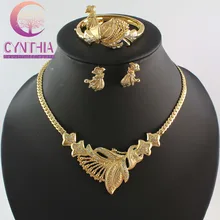 Африканских Кристалл Лидер продаж золотой цвет Цепочки и ожерелья, браслет, кольцо, серьги, набор, свадебное платье с цветочным узором комплекты ювелирных изделий WB-2105