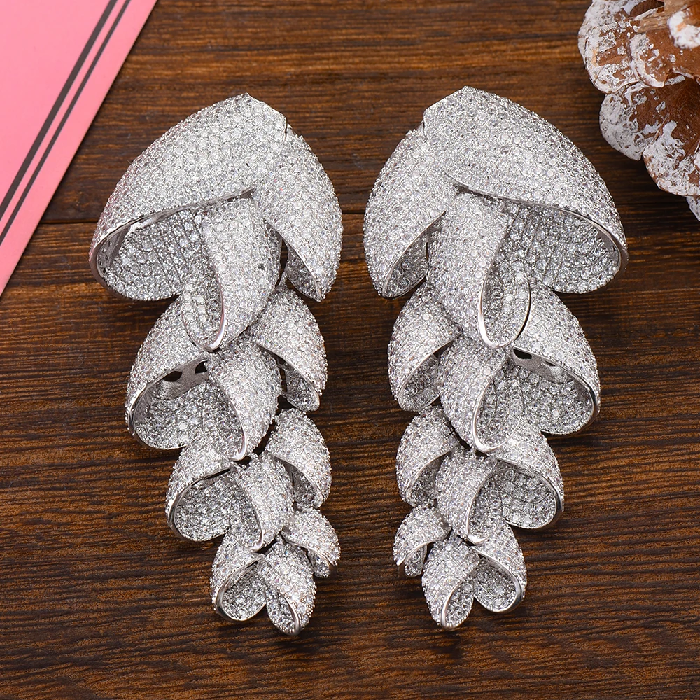 

Siscathy Luxury Cubic Zirconia Inlaid Indian Bridal Wedding Drop Earrings Fashion Jewelry Leaf Statement Earrings For Women 2019