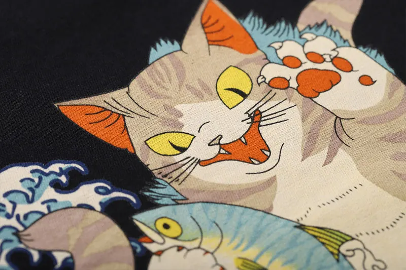 Japanese Ukiyo-E Cat Wave Print Tshirts 5