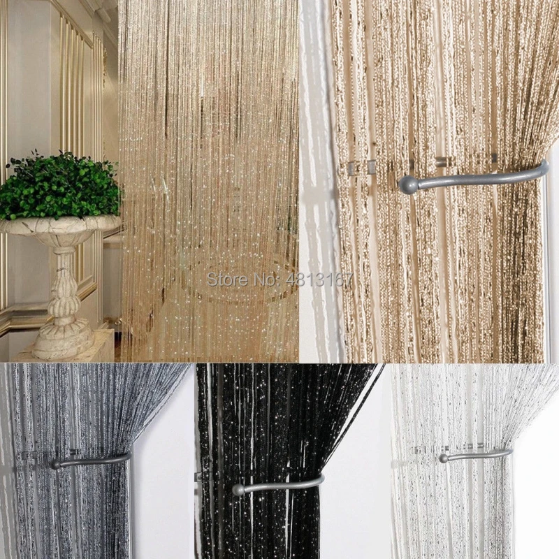

Door Window String Curtain Shiny Tassel Flash Line Curtain Room Divider Doorway Wall Panel Valance Decorative For Party Wedding
