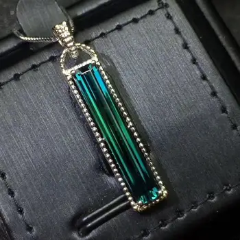 

Fine Jewelry Real 18 K White Gold 100% Natural Blue Tourmaline 4ct Female Diamonds Gemstone Diamond Women's Pendants Necklaces