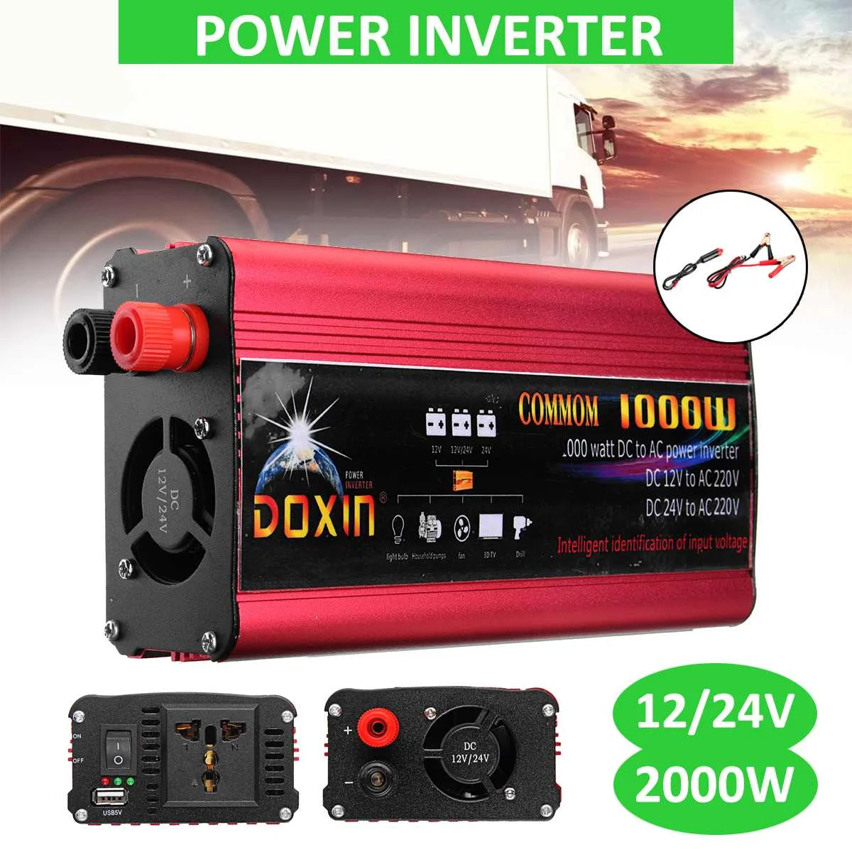 

DOXIN High 2000w Universal Car Power Inverter Charger Converter Adapter 220V 12V USB Plug Port Sine Wave Home Inverters Power
