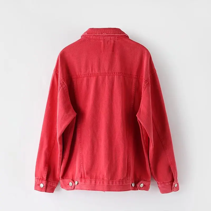 Vert Coton Pour Vestes pink Filles Femmes Automne Mode red green Black Printemps Lâche Aboorun Couleurs Rose Denim Manteau X941 Bonbons cxS8zn1Bwq