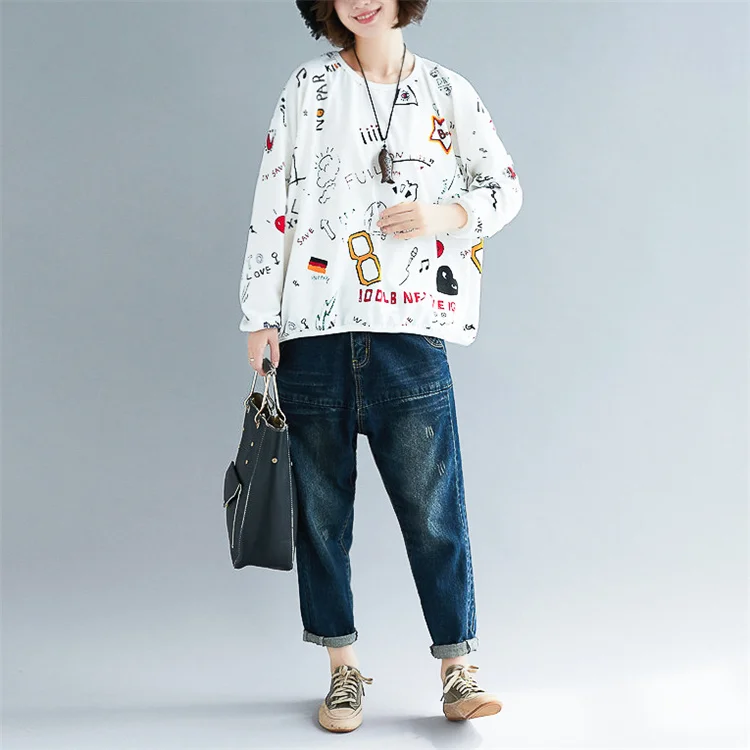 Женский корейский хлопковый свитер с буквенным принтом, весенние толстовки размера плюс Harajuku, женские повседневные свободные футболки, 4XL 5XL 6XL