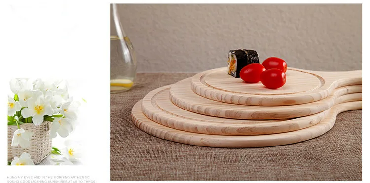 Деревянная круглая подставка для пиццы с ручкой Экологичная поверхность паза для пиццы из камня дерево суши/Торт/фрукты/сыр тарелка чайный поднос