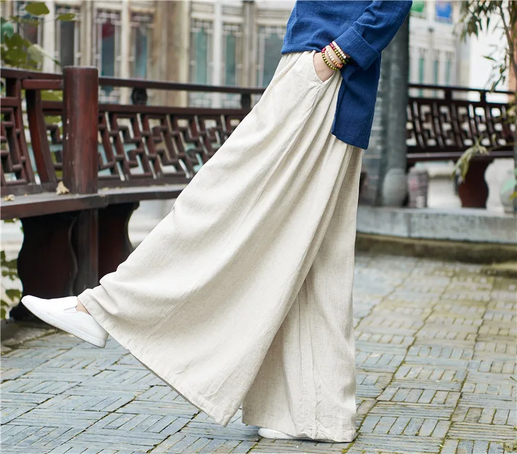 Johnature женские льняные широкие брюки с эластичным поясом осень зима новые карманы размера плюс женская одежда свободные винтажные брюки