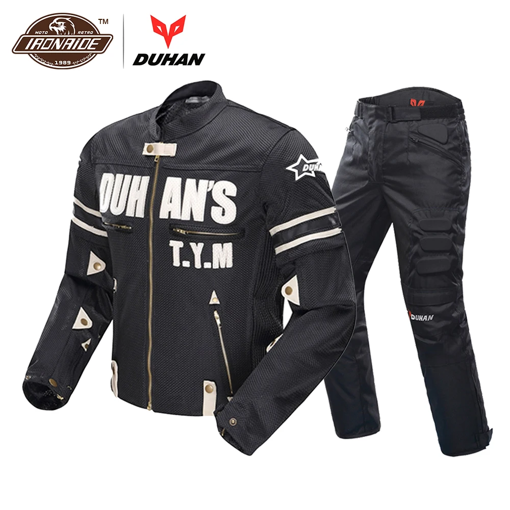 

DUHAN Breathable Motorcycle Jacket Men Mesh Racing Summer Suit Moto Jacket Riding Motorcycle Pants Clothing Protector Summer