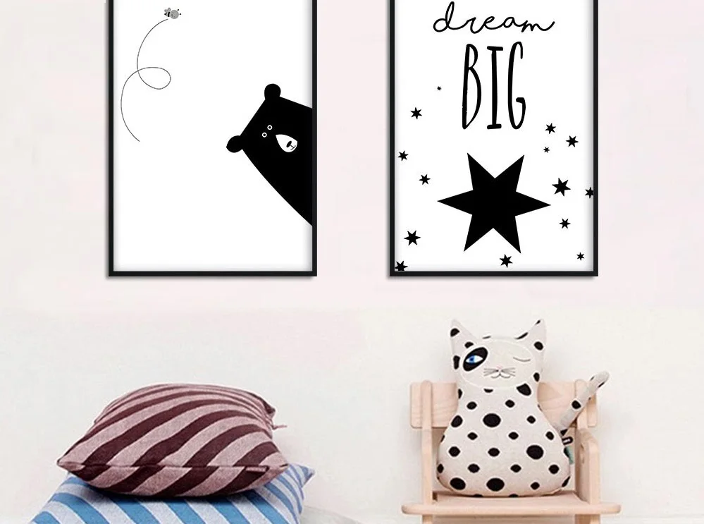 Black-White-Bear-Paw-Wall-Art-Canvas-Funny-Poster-Alphabet-Nursery-Quote-Print-Nordic-Painting-Picture(3)