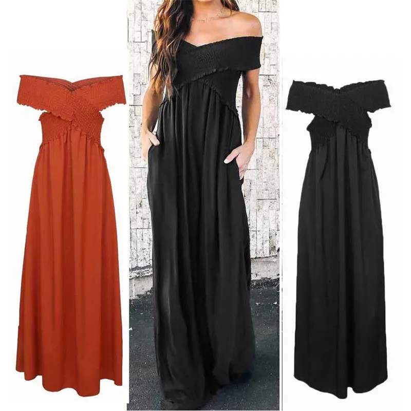 Women Boho Long Maxi Dress Ladies Party Evening Summer Beach Sundress Short Sleeve Dress