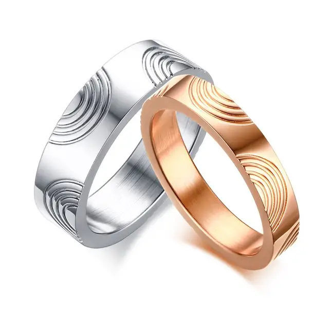Stylish Fingerprint Wedding Rings For Women Men Clic Simple Line Stylish Fingerprint Wedding Rings For Women Men Clic Simple Line Rose Gold And