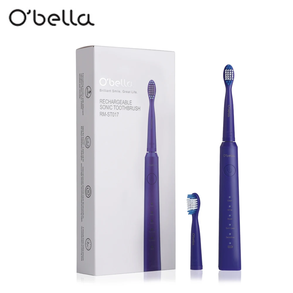 

O'BELLA ST017 Electric Toothbrush Sonic Toothbrush with 2 Brush Heads and Timer 5 Modes USB Charging