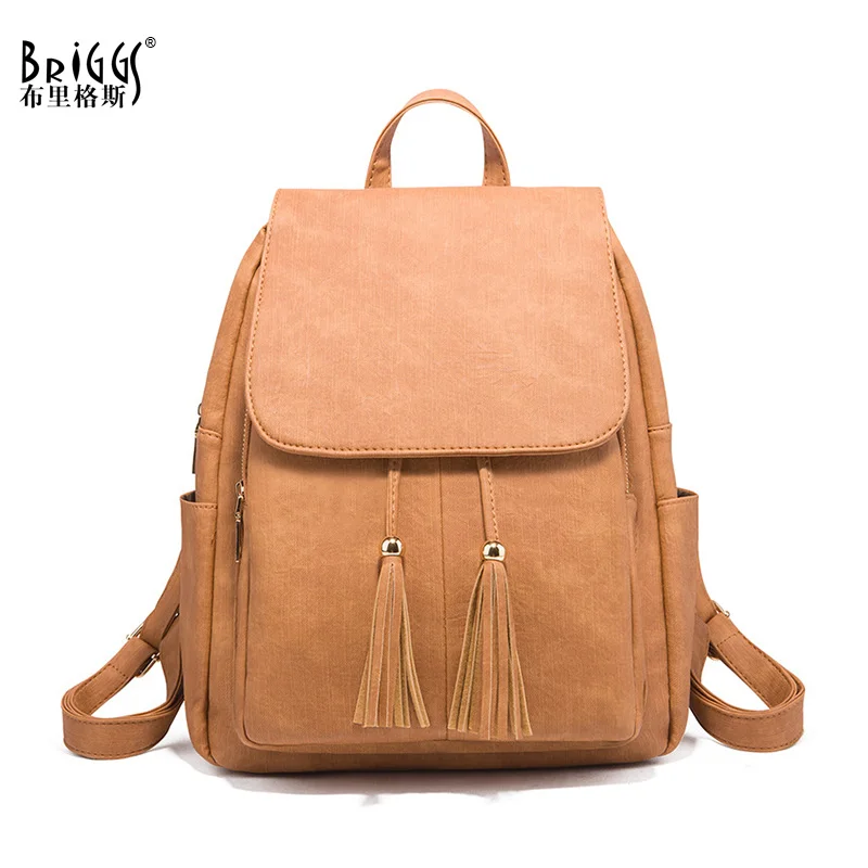 

BRIGGS Fashion Tassel Backpack Women PU Leather School Backpacks For Teenage Girls Vintage Feminine Backpack Casual Mochila