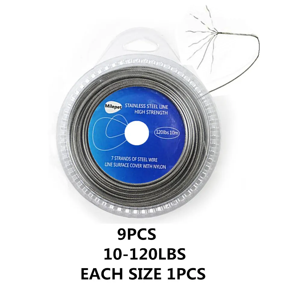 1 set 9pcs 10M 1X7Strands Nylon Coated Stainless Steel Fishing Line