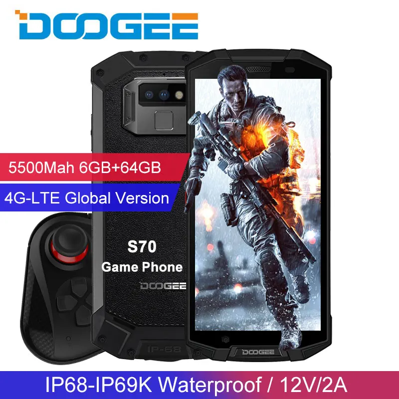

Doogee S70 Rugged Game mobile Phone IP68 Waterproof 5500mAh 6GB+64GB 5.99" 18:9 Octa Core Android 8.1 Wireless charge Smartphone