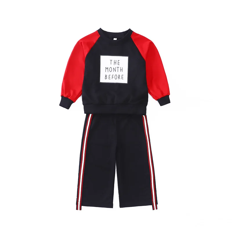 

Children clothing New spring and autumn child clothes boys girls long sleeve tops+pants two-piece wide-leg trousers set for girl