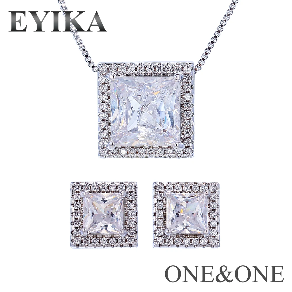 

EYIKA Square14x14mm Pendant Necklace and Stud Earrings 10x10mm Sets For Dating/Daily/Wedding/Anniversar women Jewelry ES100614