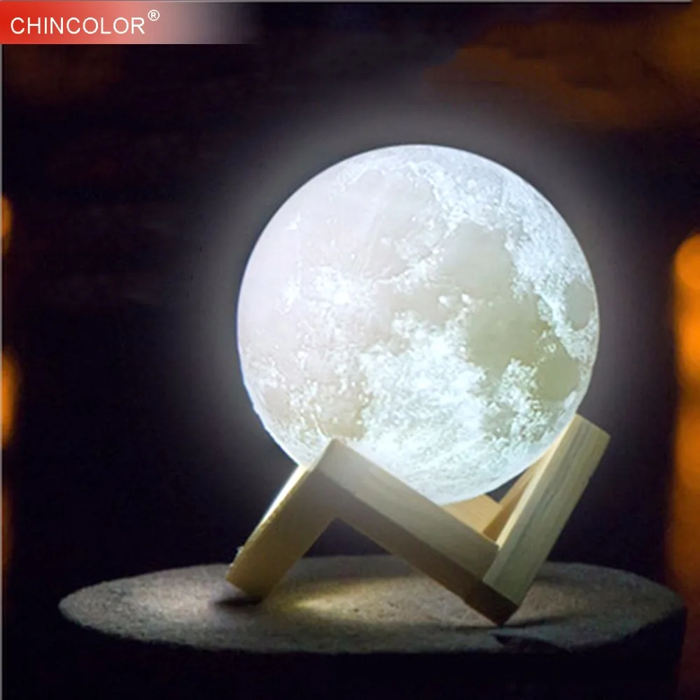 Луна лампа 3D печать Led Ночник Новинка свет Lunar USB питание сенсорное управление 8-20 см шар яркость с деревянным держателем IL