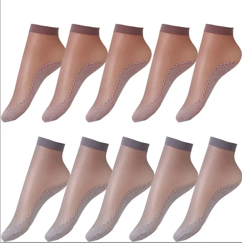 Художественные носки бархатные шелковые женские носки хлопчатобумажная подошва мягкая нескользящая подошва массаж впитывает скольжение Нескользящие осенние носки 10 пар/упак - Цвет: 5grey-5deep-skin