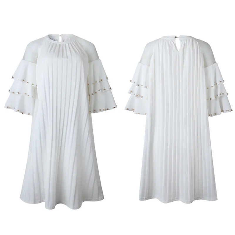 fashion pearls beading chiffon loose dress-16