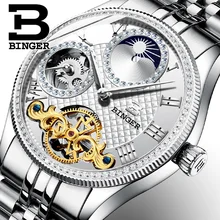 2017 New Mechanical Men Watches Binger Role Luxury Brand Skeleton Wrist Waterproof Watch Men sapphire Male reloj hombre B1175-7