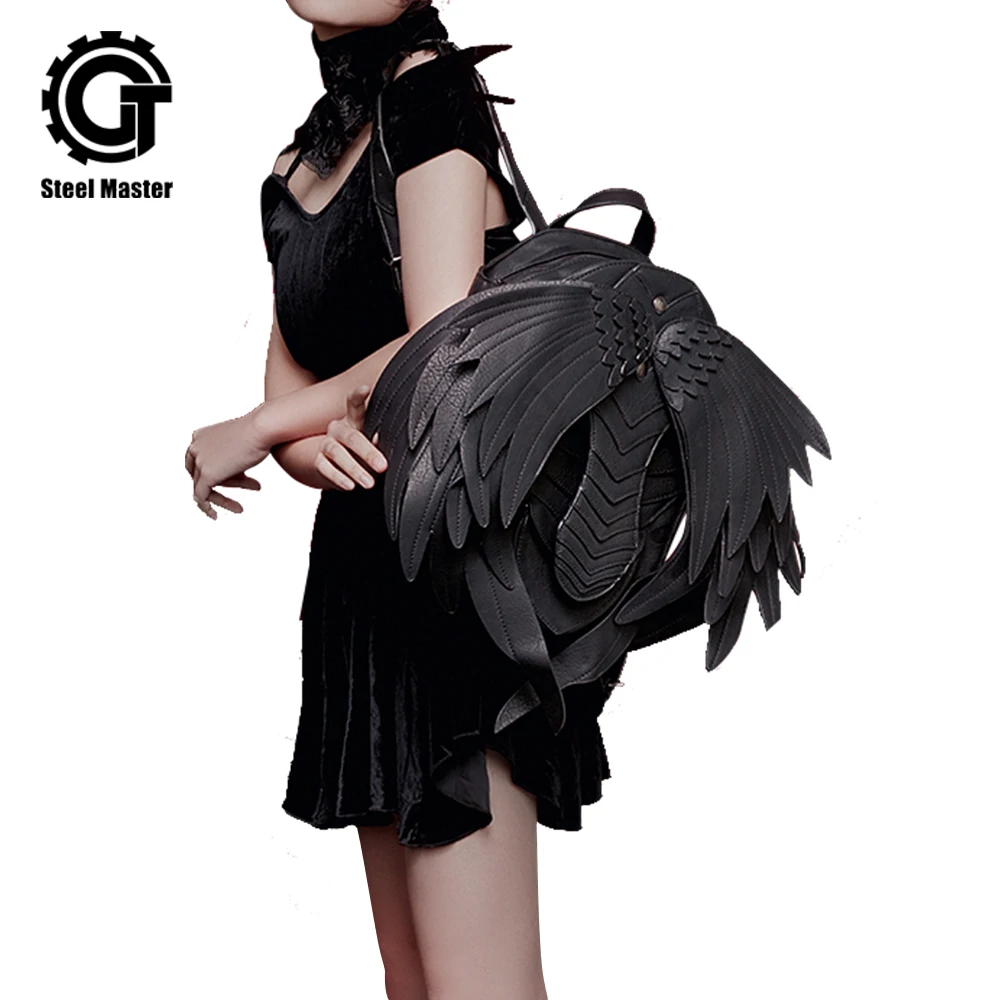 

Punk Angel Wing Backpack for Women Gothic Black Leather Devil Backpacks Vintage Fashion School Bag Vampire Retro Wings Backpack