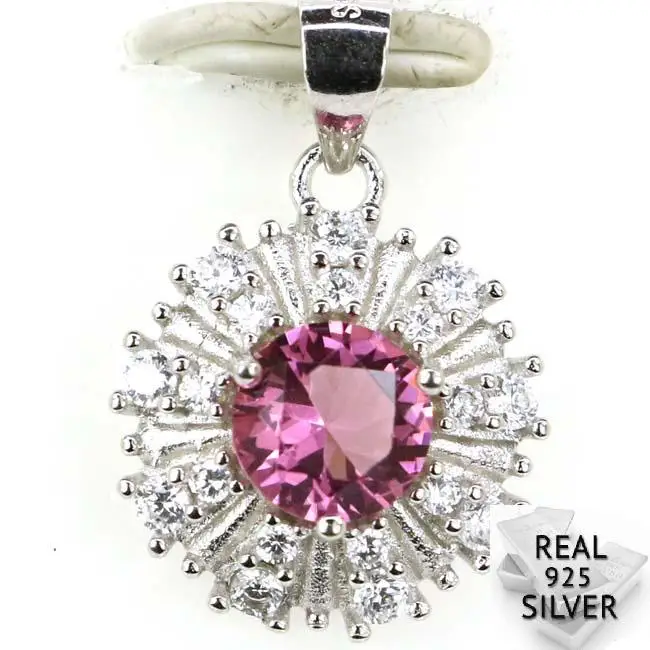 

Guaranteed Real 925 Solid Sterling Silver 2.0g Classic Pink Tourmaline CZ Woman's Wedding Pendant 21x15mm