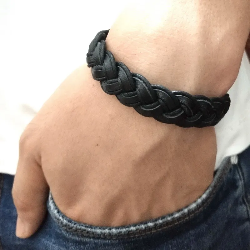 

2019 Unisex Rope Lace-up Adjustable Charm Bangles & Bracelets For Men Women Fashion Punk Open Real Leather Cuff Bracelets