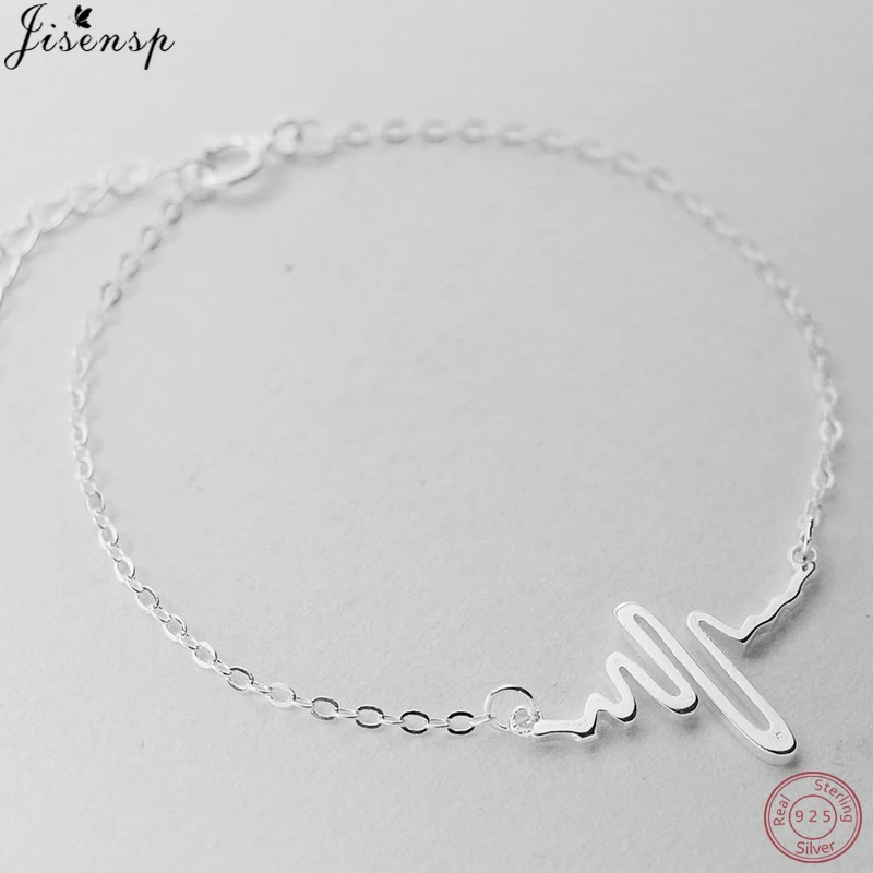 

Jisensp Medical Heartbeat Bracelets for Women Nurse Doctor 100% 925 Silver Jewelry Gifts ECG Pulseras Friendship Bracelet Bangle