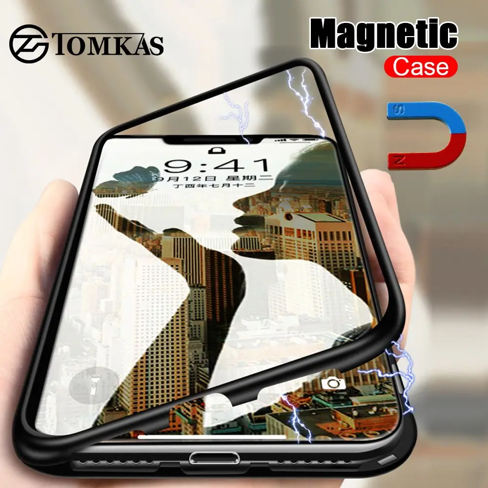 Магнитный чехол TOMKAS для iPhone X 8 XS 7 6 10 телефона s Plus Роскошные Металлические