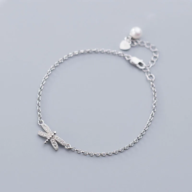 

Beautiful Flying CZ Dragonfly Shell Pearl 925 Sterling Silver Bracelet