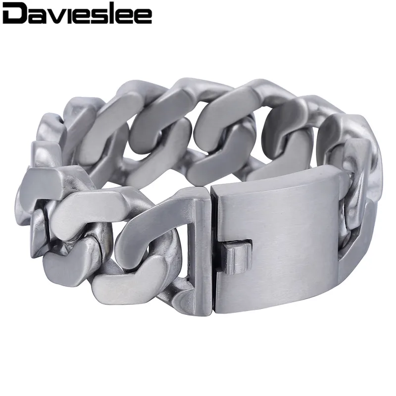 Davieslee тяжелый толстый мужской браслет цепочка Серебряный тон матовая отделка Снаряженная 316L нержавеющая сталь модные украшения 27 мм LHB409