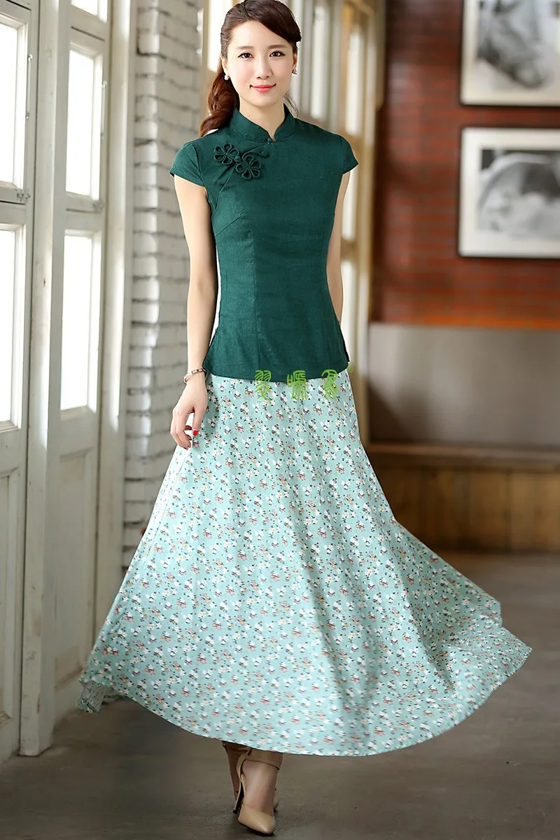 Шанхай история женские длинные юбки Сакура печать смесь льна длинная рубашка повседневная юбка для весны китайский стиль богемные юбки JE318