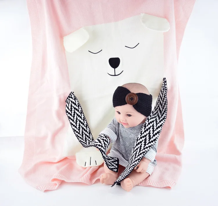 Вязаный детский мультяшный шарф одеяло с медведем детское вязаное кашемировое одеяло
